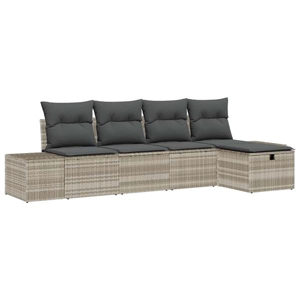 Grote foto vidaxl tuin sofa set met kussen 5 pcs lichtgrijs poly riet tuin en terras tuinmeubelen