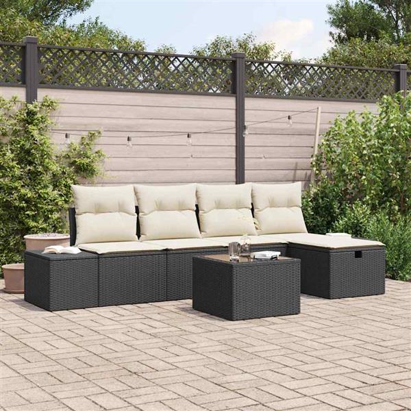Grote foto vidaxl tuin sofa set met kussen 6 pcs zwart poly riet tuin en terras tuinmeubelen