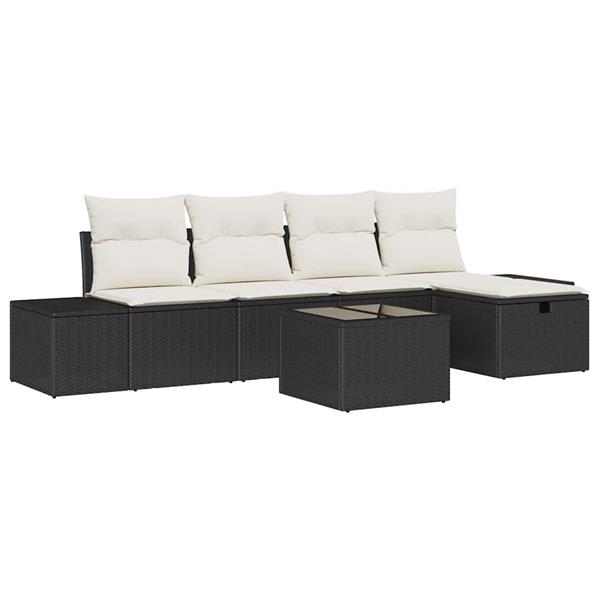 Grote foto vidaxl tuin sofa set met kussen 6 pcs zwart poly riet tuin en terras tuinmeubelen