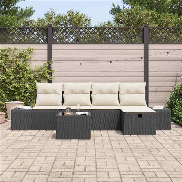 Grote foto vidaxl tuin sofa set met kussen 6 pcs zwart poly riet tuin en terras tuinmeubelen
