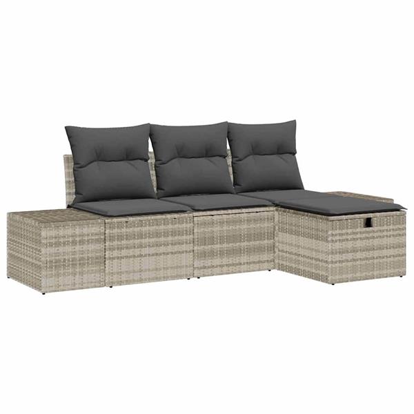 Grote foto vidaxl tuin sofa set met kussen 4 pcs lichtgrijs poly riet tuin en terras tuinmeubelen