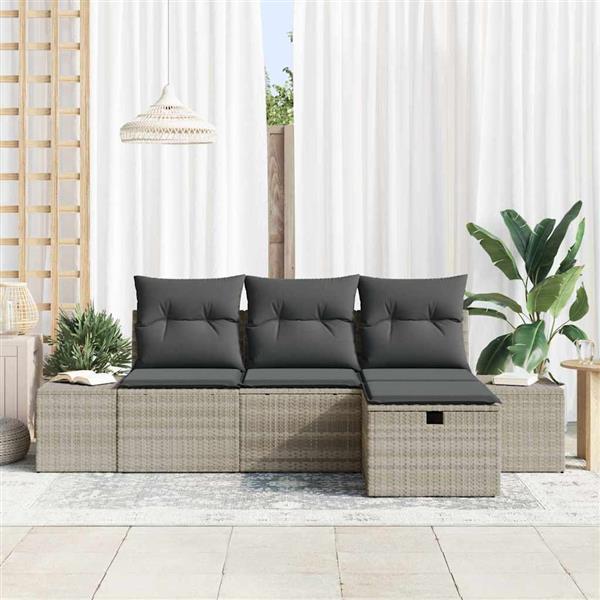 Grote foto vidaxl tuin sofa set met kussen 4 pcs lichtgrijs poly riet tuin en terras tuinmeubelen