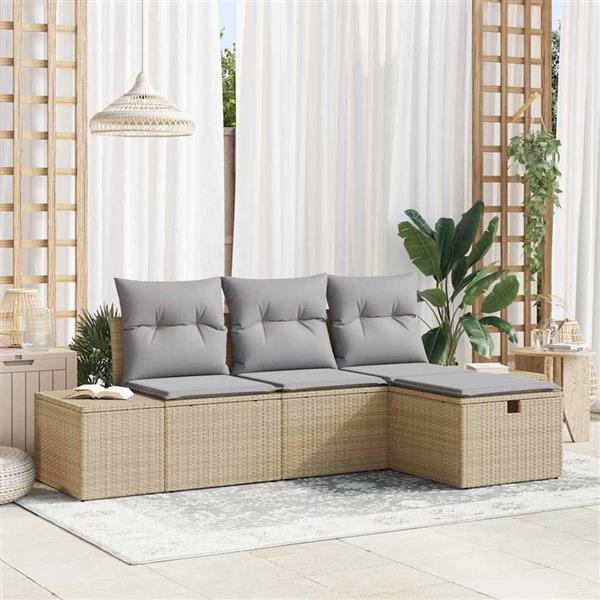 Grote foto vidaxl tuin sofa set met kussen 4 pcs beige poly riet tuin en terras tuinmeubelen