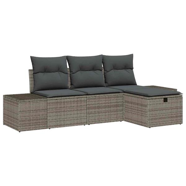 Grote foto vidaxl tuin sofa set met kussen 4 pcs grijs poly riet tuin en terras tuinmeubelen