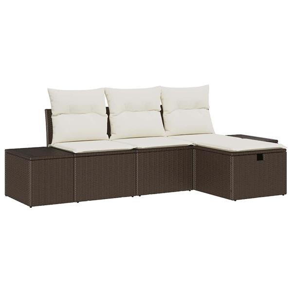 Grote foto vidaxl tuin sofa set met kussen 4 pcs bruin poly riet tuin en terras tuinmeubelen