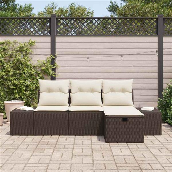 Grote foto vidaxl tuin sofa set met kussen 4 pcs bruin poly riet tuin en terras tuinmeubelen
