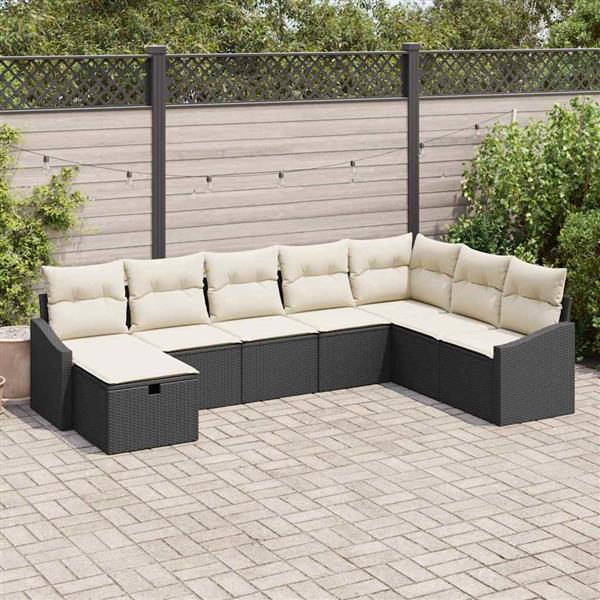Grote foto vidaxl tuin sofa set met kussen 8 pcs zwart poly riet tuin en terras tuinmeubelen