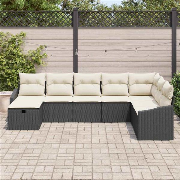 Grote foto vidaxl tuin sofa set met kussen 8 pcs zwart poly riet tuin en terras tuinmeubelen