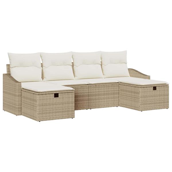 Grote foto vidaxl tuin sofa set met kussen 6 pcs beige poly riet tuin en terras tuinmeubelen