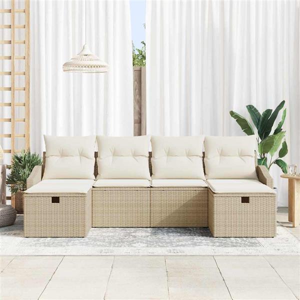 Grote foto vidaxl tuin sofa set met kussen 6 pcs beige poly riet tuin en terras tuinmeubelen
