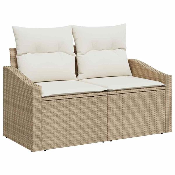 Grote foto vidaxl tuin sofa set met kussen 6 pcs beige poly riet tuin en terras tuinmeubelen