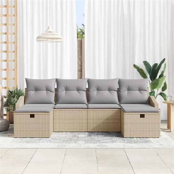 Grote foto vidaxl tuin sofa set met kussen 6 pcs beige poly riet tuin en terras tuinmeubelen