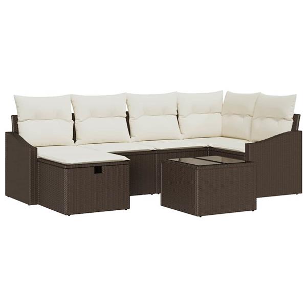 Grote foto vidaxl tuin sofa set met kussen met opslag 7 pcs bruin en cr me tuin en terras tuinmeubelen