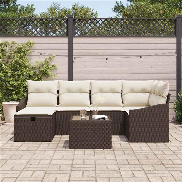 Grote foto vidaxl tuin sofa set met kussen met opslag 7 pcs bruin en cr me tuin en terras tuinmeubelen