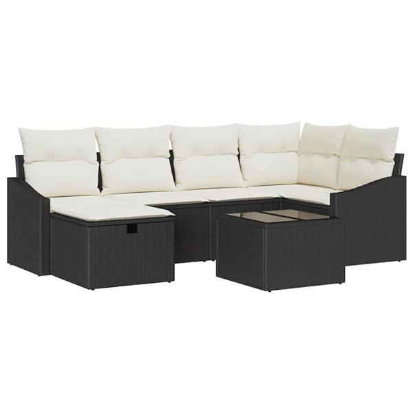Grote foto vidaxl tuin sofa set met kussen met opslag 7 pcs zwart en cr me tuin en terras tuinmeubelen