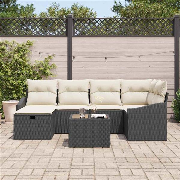 Grote foto vidaxl tuin sofa set met kussen met opslag 7 pcs zwart en cr me tuin en terras tuinmeubelen