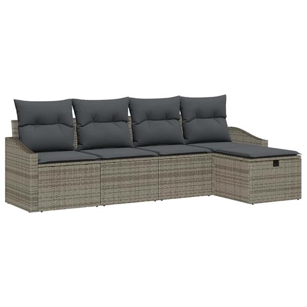Grote foto vidaxl tuin sofa set met kussen 5 pcs grijs poly riet tuin en terras tuinmeubelen