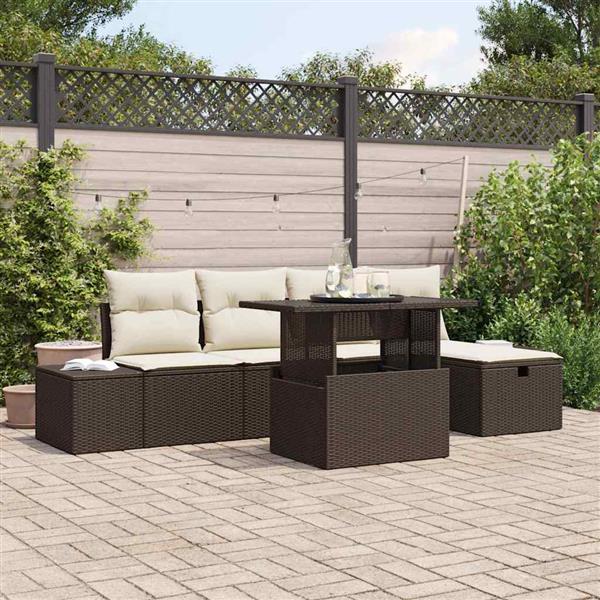 Grote foto vidaxl tuin sofa set 6 pcs bruin poly riet tuin en terras tuinmeubelen