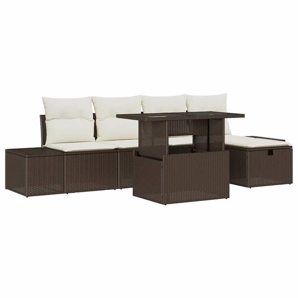 Grote foto vidaxl tuin sofa set 6 pcs bruin poly riet tuin en terras tuinmeubelen