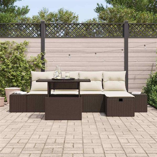 Grote foto vidaxl tuin sofa set 6 pcs bruin poly riet tuin en terras tuinmeubelen