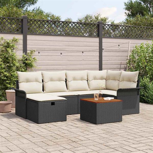 Grote foto vidaxl tuin sofa set met kussen met opslag 7 pcs zwart poly riet tuin en terras tuinmeubelen