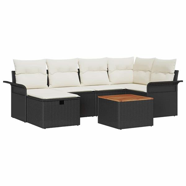 Grote foto vidaxl tuin sofa set met kussen met opslag 7 pcs zwart poly riet tuin en terras tuinmeubelen