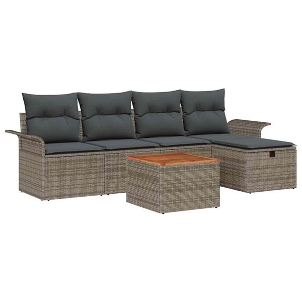 Grote foto vidaxl tuin sofa set met opslag 6 pcs grijs poly riet tuin en terras tuinmeubelen