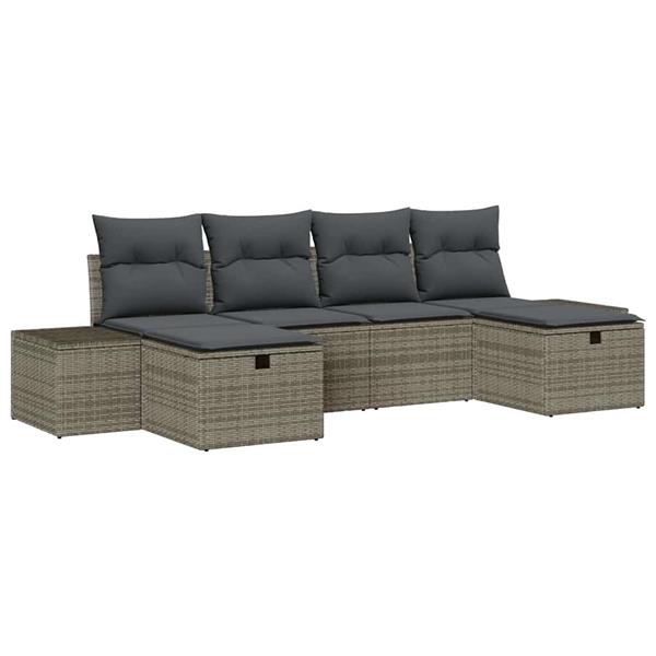 Grote foto vidaxl tuin sofa set met kussen 6 pcs grijs poly riet tuin en terras tuinmeubelen