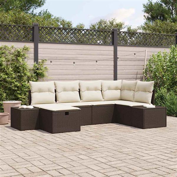 Grote foto vidaxl tuin sofa set met kussen 6 pcs bruin poly riet tuin en terras tuinmeubelen