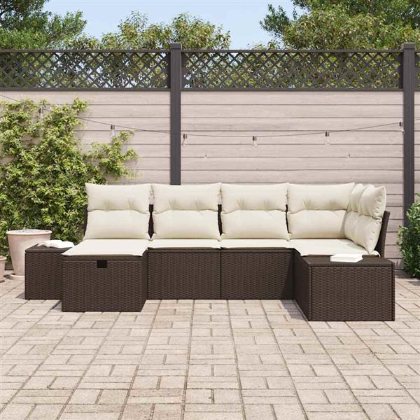 Grote foto vidaxl tuin sofa set met kussen 6 pcs bruin poly riet tuin en terras tuinmeubelen