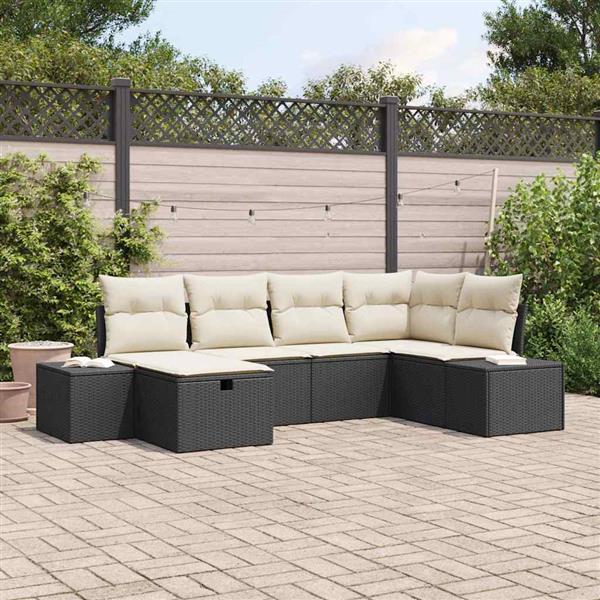 Grote foto vidaxl tuin sofa set met kussen 6 pcs zwart poly riet tuin en terras tuinmeubelen