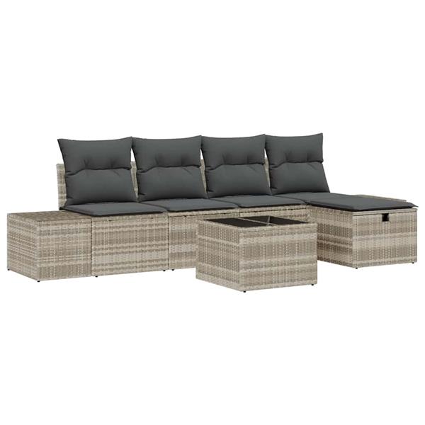 Grote foto vidaxl tuin sofa set met kussen 6 pcs lichtgrijs poly riet tuin en terras tuinmeubelen