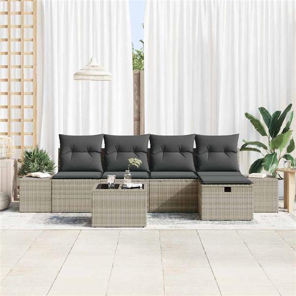 Grote foto vidaxl tuin sofa set met kussen 6 pcs lichtgrijs poly riet tuin en terras tuinmeubelen