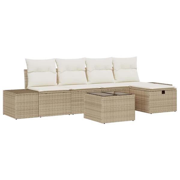 Grote foto vidaxl tuin sofa set met kussen 6 pcs beige poly riet tuin en terras tuinmeubelen
