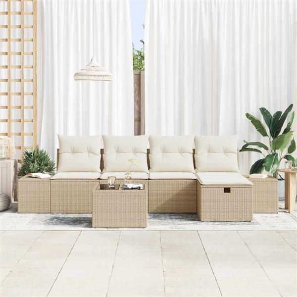 Grote foto vidaxl tuin sofa set met kussen 6 pcs beige poly riet tuin en terras tuinmeubelen