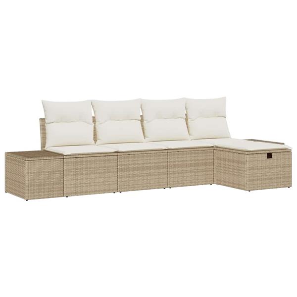 Grote foto vidaxl tuin sofa set met kussen 5 pcs beige poly riet tuin en terras tuinmeubelen