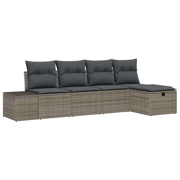 Grote foto vidaxl tuin sofa set met kussen 5 pcs grijs poly riet tuin en terras tuinmeubelen