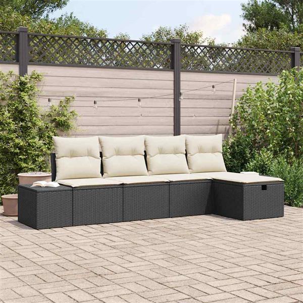 Grote foto vidaxl tuin sofa set met kussen 5 pcs zwart poly riet tuin en terras tuinmeubelen
