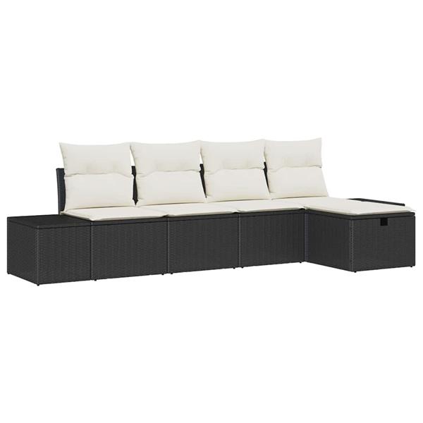 Grote foto vidaxl tuin sofa set met kussen 5 pcs zwart poly riet tuin en terras tuinmeubelen