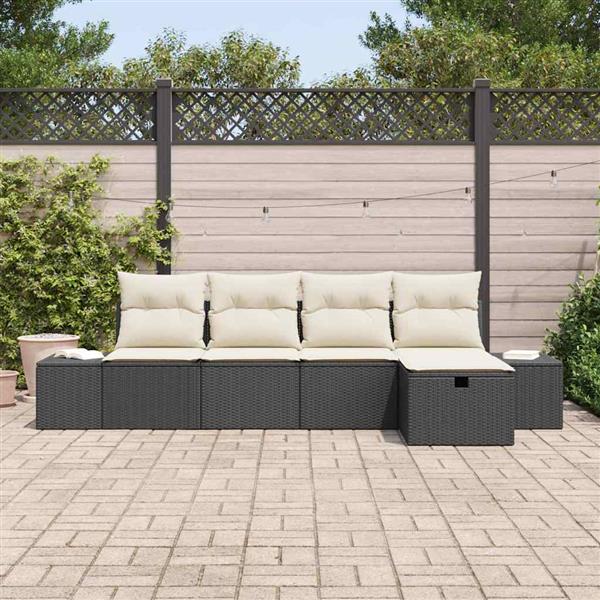 Grote foto vidaxl tuin sofa set met kussen 5 pcs zwart poly riet tuin en terras tuinmeubelen