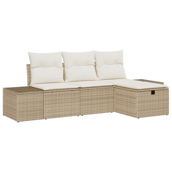 Grote foto vidaxl tuin sofa set met kussen 4 pcs beige poly riet tuin en terras tuinmeubelen