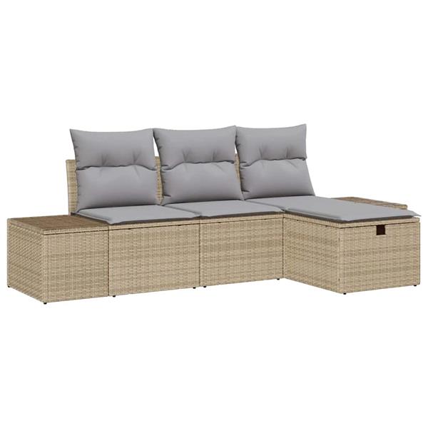 Grote foto vidaxl tuin sofa set met kussen 4 pcs beige poly riet tuin en terras tuinmeubelen