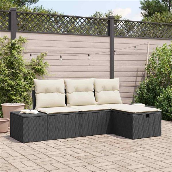 Grote foto vidaxl tuin sofa set met kussen 4 pcs zwart poly riet tuin en terras tuinmeubelen