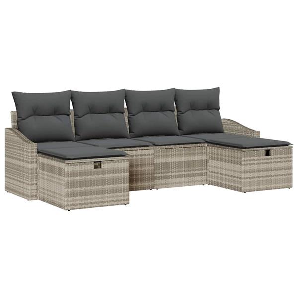Grote foto vidaxl tuin sofa set met kussen 6 pcs lichtgrijs poly riet tuin en terras tuinmeubelen