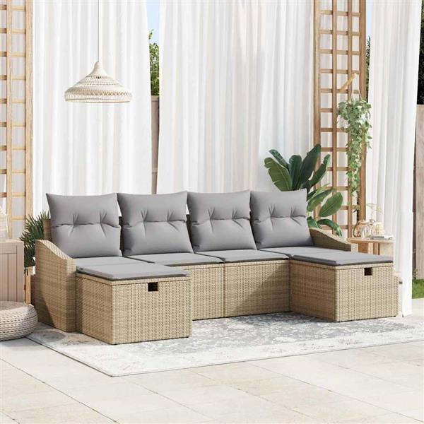 Grote foto vidaxl tuin sofa set met kussen 6 pcs beige poly riet tuin en terras tuinmeubelen