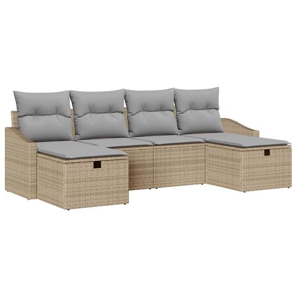 Grote foto vidaxl tuin sofa set met kussen 6 pcs beige poly riet tuin en terras tuinmeubelen
