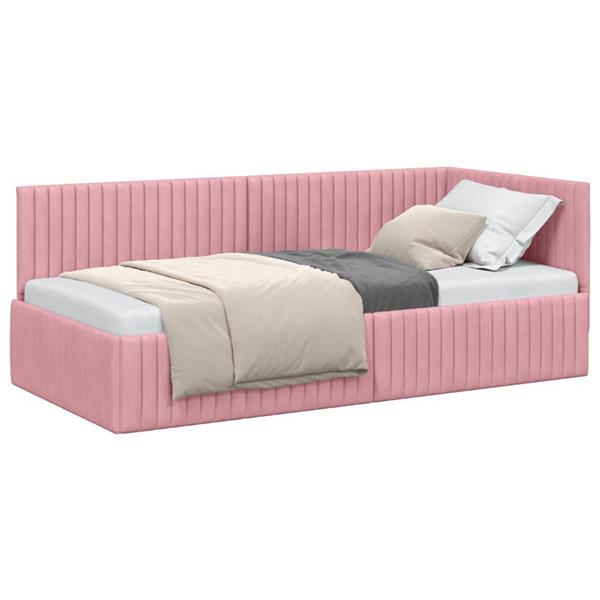 Grote foto vidaxl hoekbedframe met hoofdeinde roze 90 x 200 cm fluweel antiek en kunst stoelen en banken