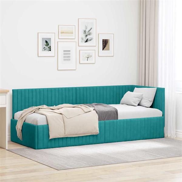Grote foto vidaxl hoekbedframe met hoofdeinde turquoise 80 x 200 cm fluweel antiek en kunst stoelen en banken