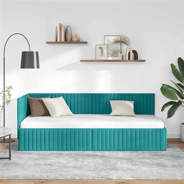 Grote foto vidaxl hoekbedframe met hoofdeinde turquoise 80 x 200 cm fluweel antiek en kunst stoelen en banken