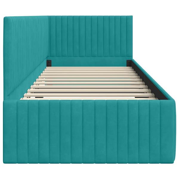 Grote foto vidaxl hoekbedframe met hoofdeinde turquoise 80 x 200 cm fluweel antiek en kunst stoelen en banken